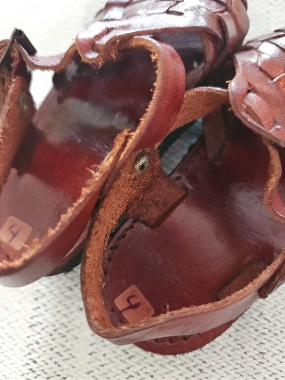 Kids Brown Woven Leather Sandals with Adjustable Ankle Strap